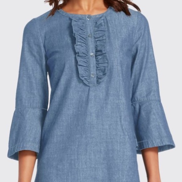 DRAPER JAMES Chambray Ruffle Shift Dress Denim Blue NWT - Picture 4 of 4